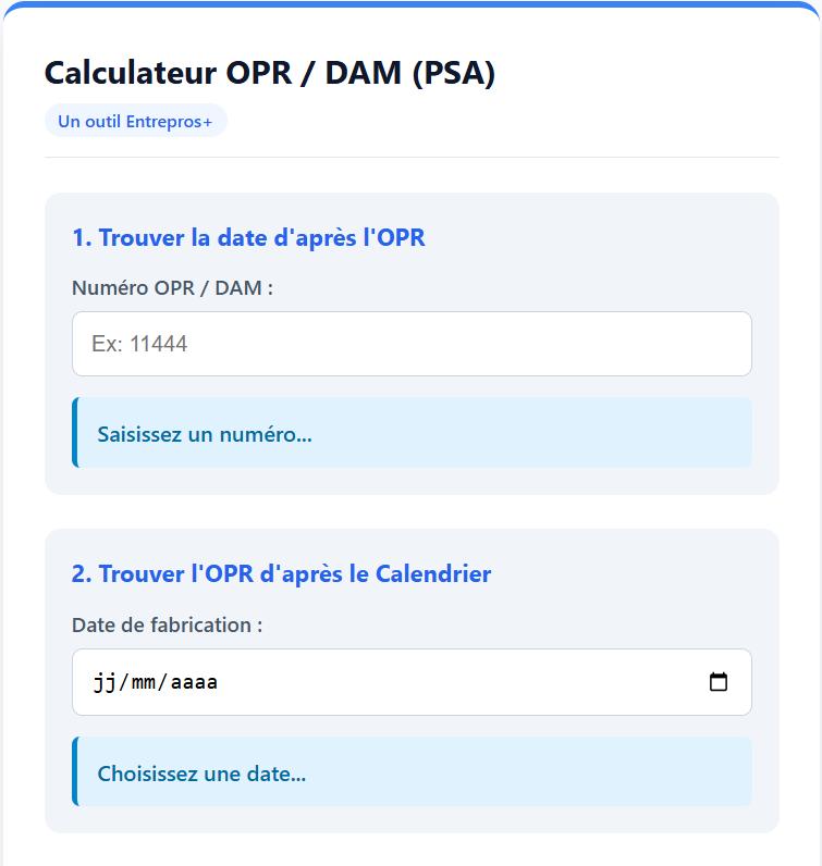 Calculateur OPR / DAM - Entrepros+